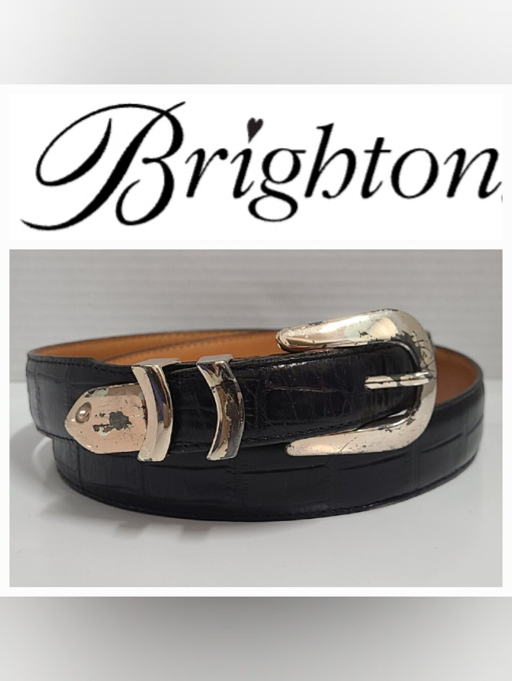 Vtg Onyx by Brighton Black Croc Embossed Leather Ranger Belt Mens 40 Western